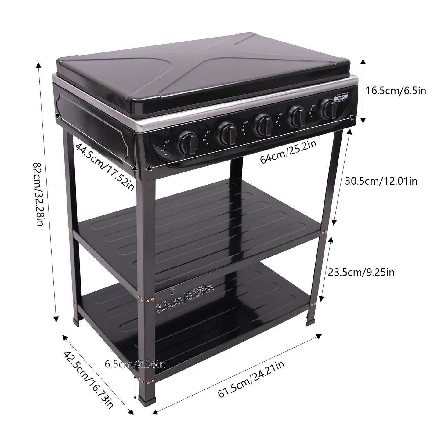 5-Burner Gas Stove: 2.5KW Power Efficient 5 Knobs Durable Independent Control, Heat Energy-Saving