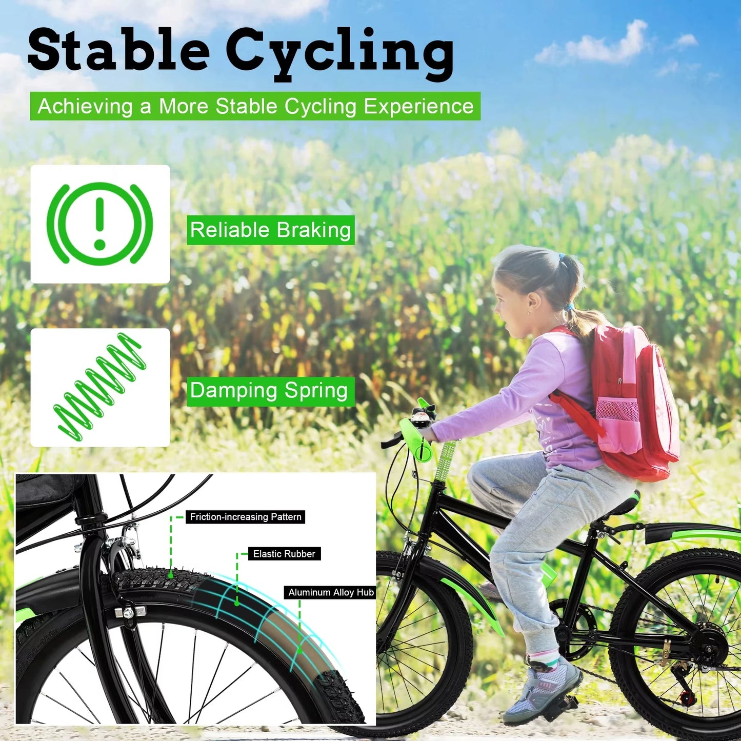 High Carbon Steel 20-Inch Child Bike, 7-Speed Mountain Bicycle for City Riding
