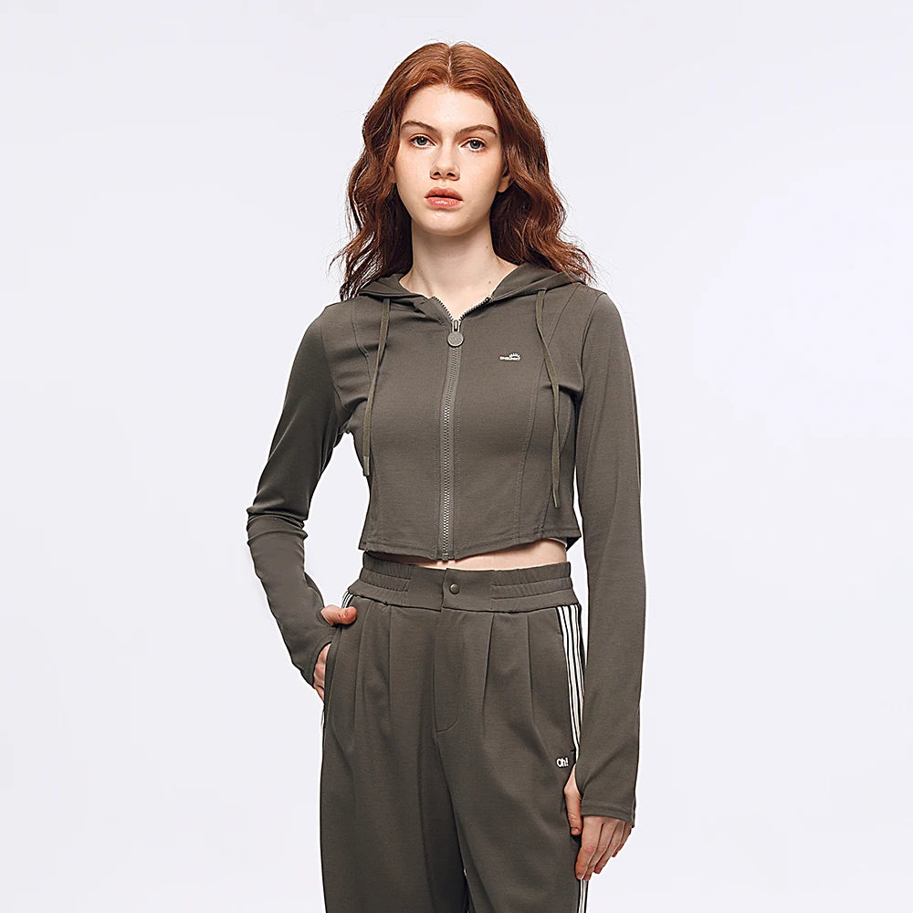 OhSunny Short Workout Jacket for Women Summer UV Stretch Slim Clothing Sports Long-sleeved Hoodie