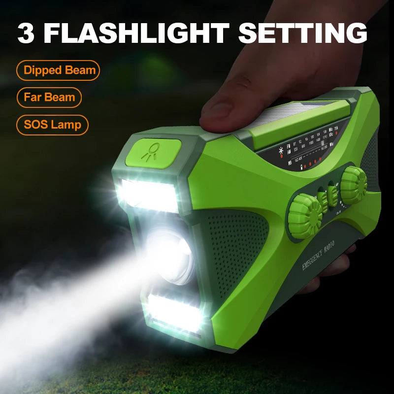 10000mAh charger High Capacity Emergency Radio Solar Hand Crank LED Flashlight SOS Alarm Survival