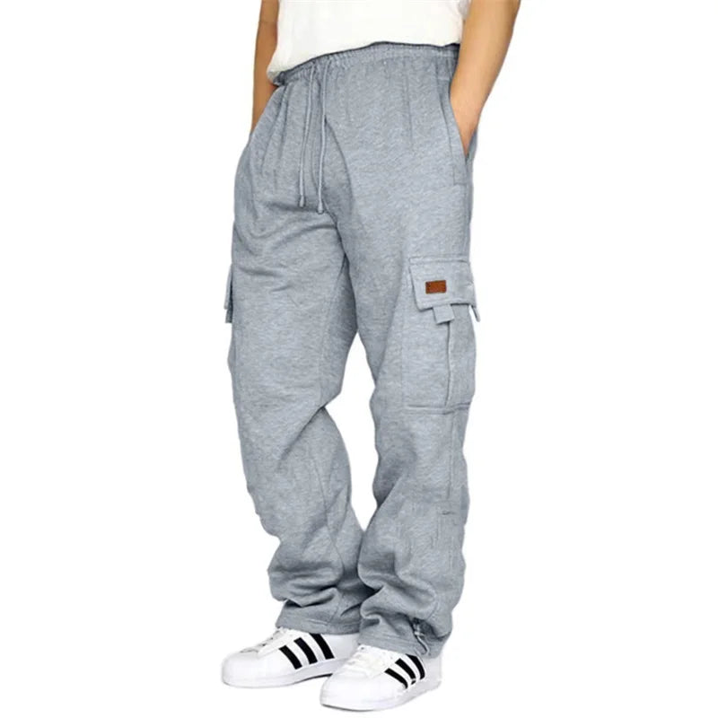 Men’s Loose Cargo Pants Casual Drawstring Elastic Waist Wide Leg Athletic Trousers