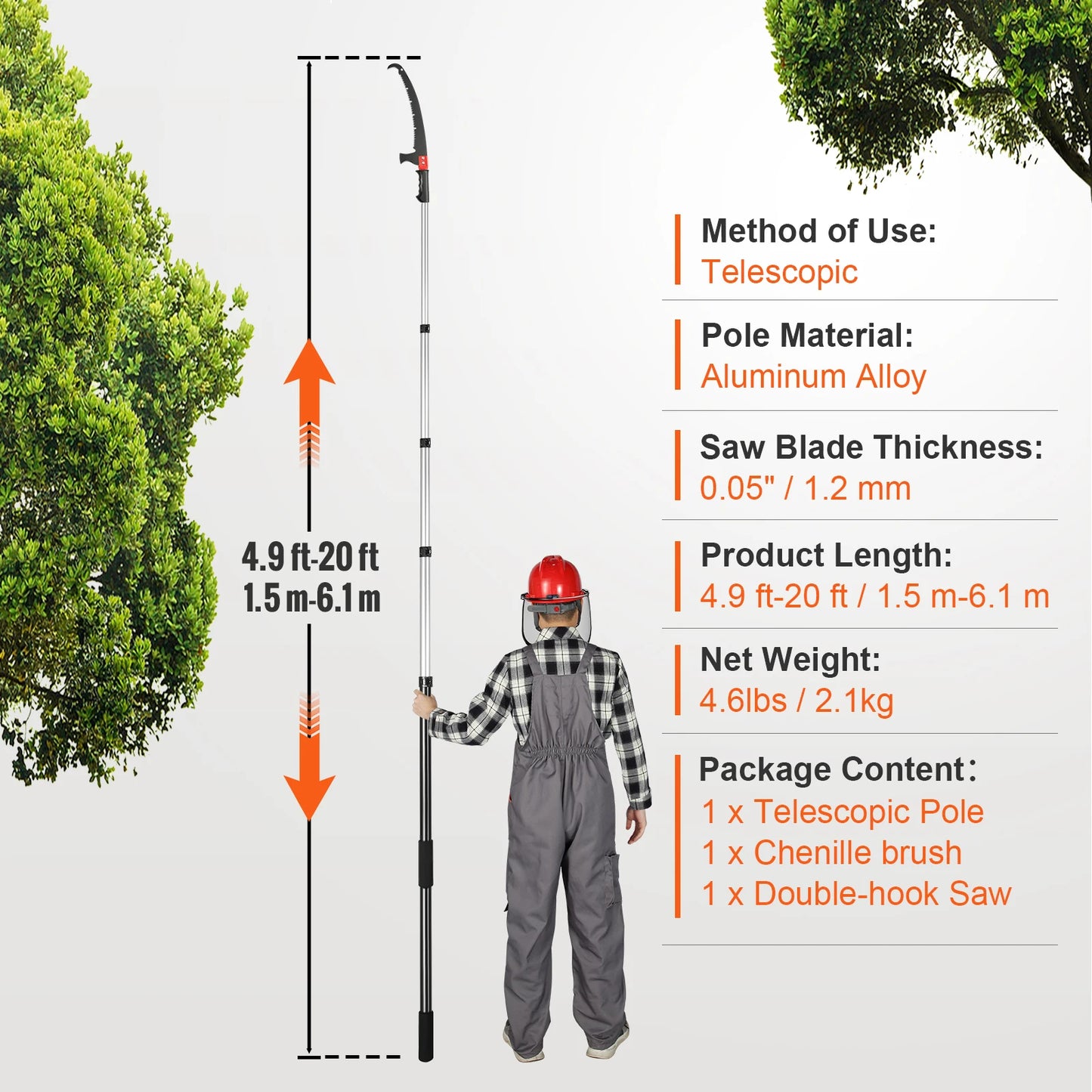 Manual Pole Saw Extendable Tree Pruner Sharp Steel Blade,Lightweight Aluminum Alloy Handle