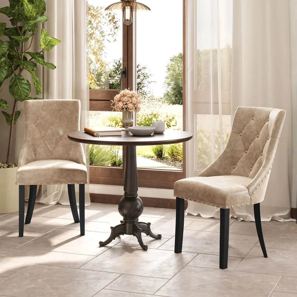 Upholstered Dining Chairs Set of 4 Tufted Wingback Chairs w/ Solid Wood Legs, indoor use