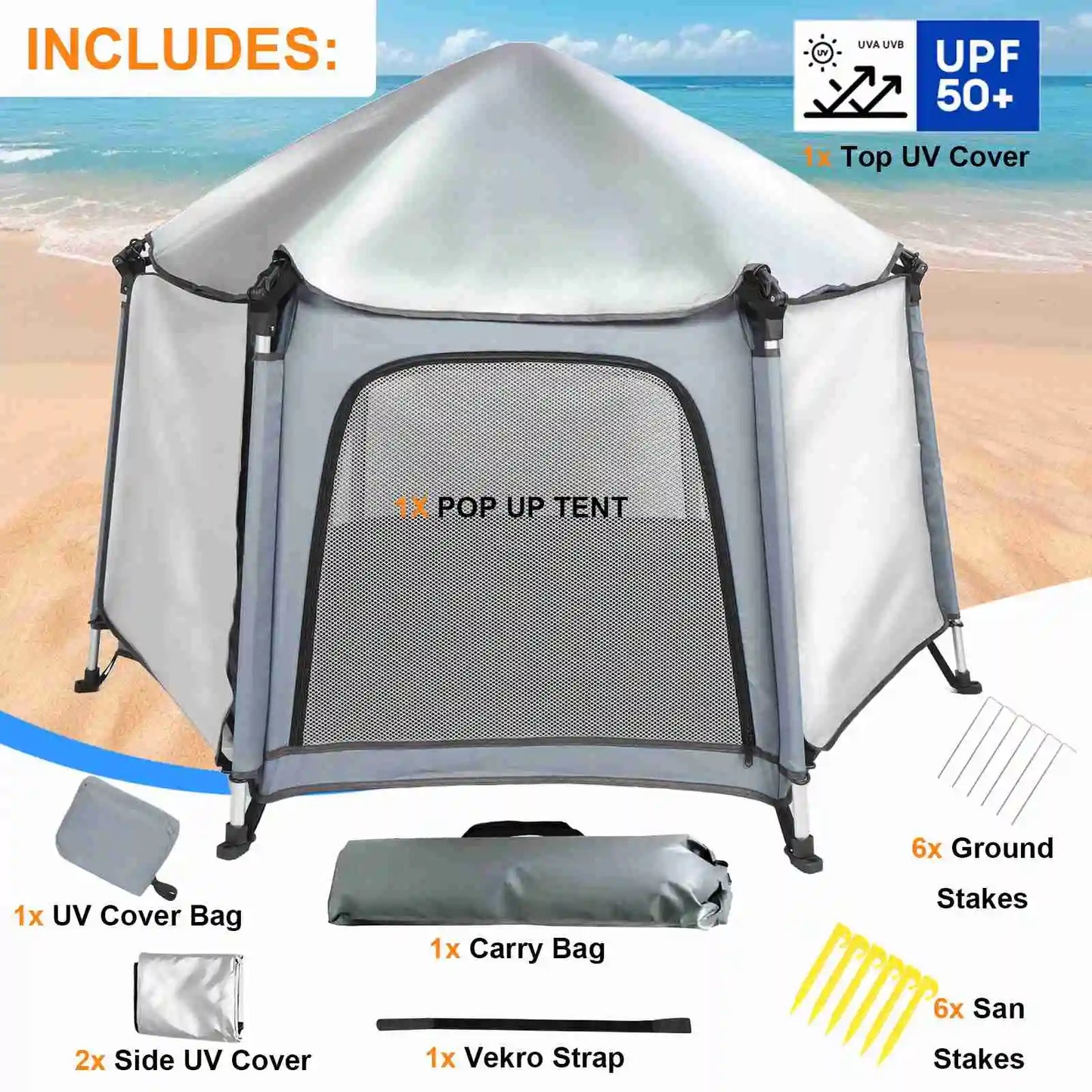Baby Beach Tent Baby  Play Tent Sun Protective Oxford Cloth Outdoor Indoor Play Tent Gray