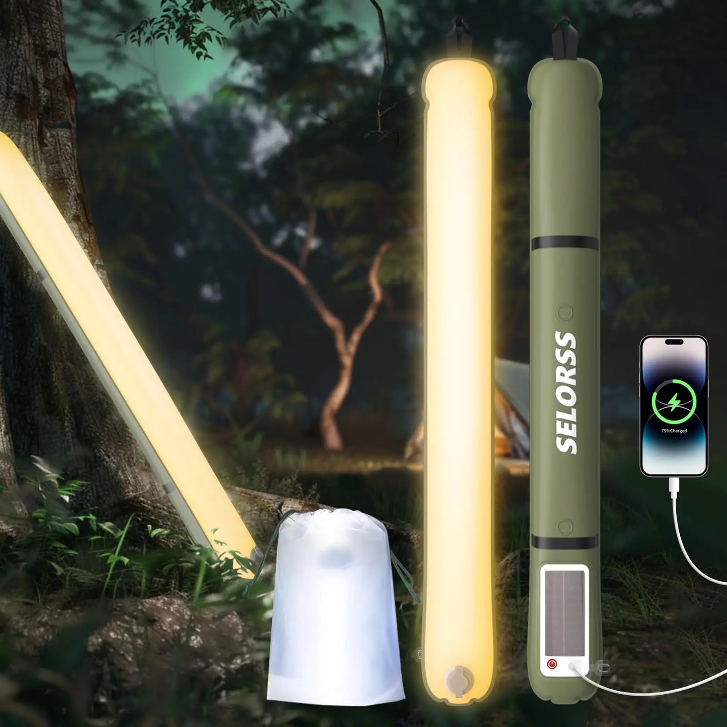 Solar Camping Lantern 2000mAh Folding Waterproof 3 Warm Light,Hiking Camping Fish USB-Type C
