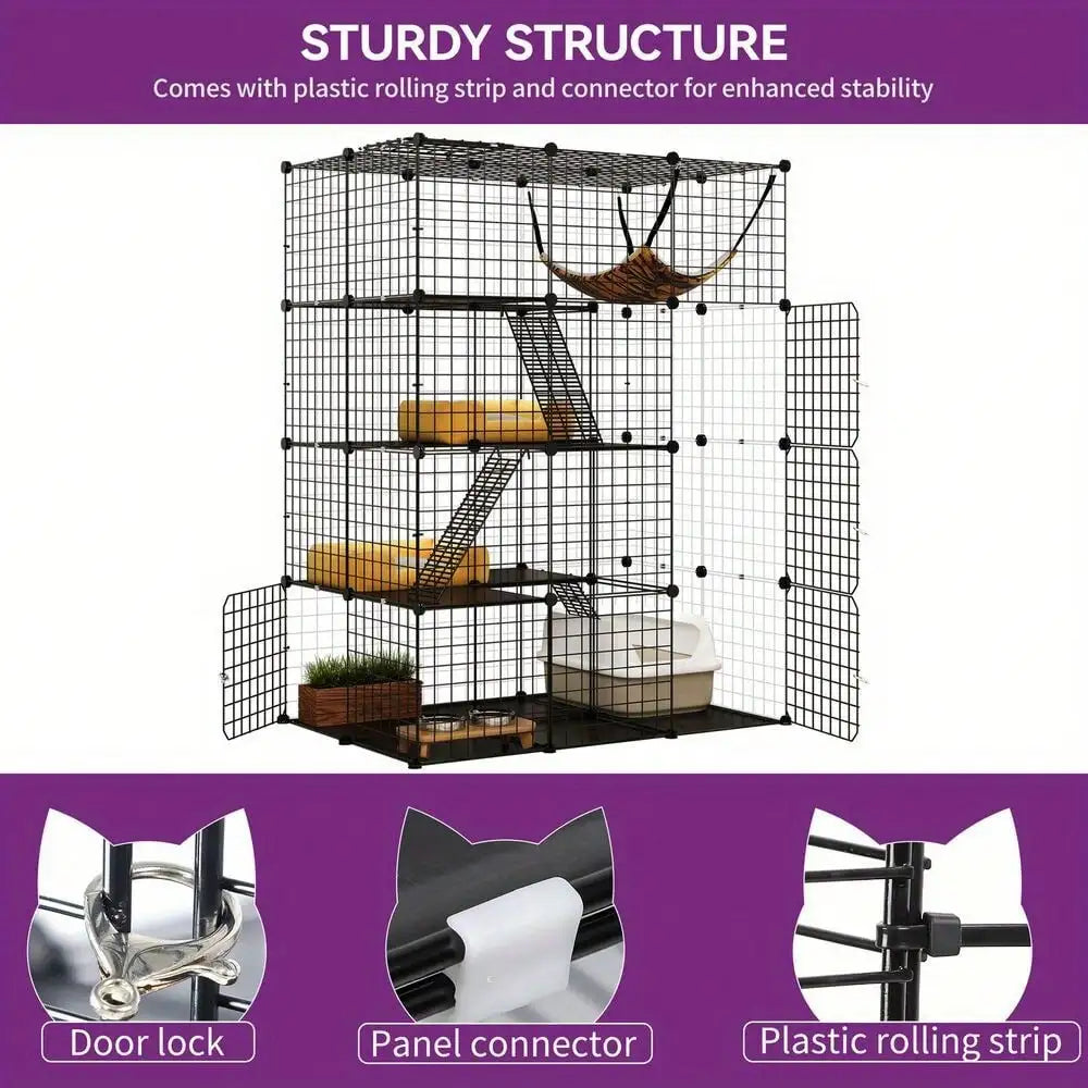 4-Tier Large Cat Cage Enclosure Metal Wire Kennel Playpen Catio with Hammock