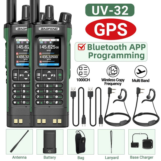 GPS Walkie Talkie 10W Long Range Multi Band Bluetooth APP Programming Wireless Copy Frequency Type-C