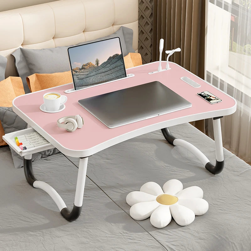 Portable Laptop Desk with USB Light, Small Fan, Cup Holder, laptop Slot, lifting Handle - Foldable