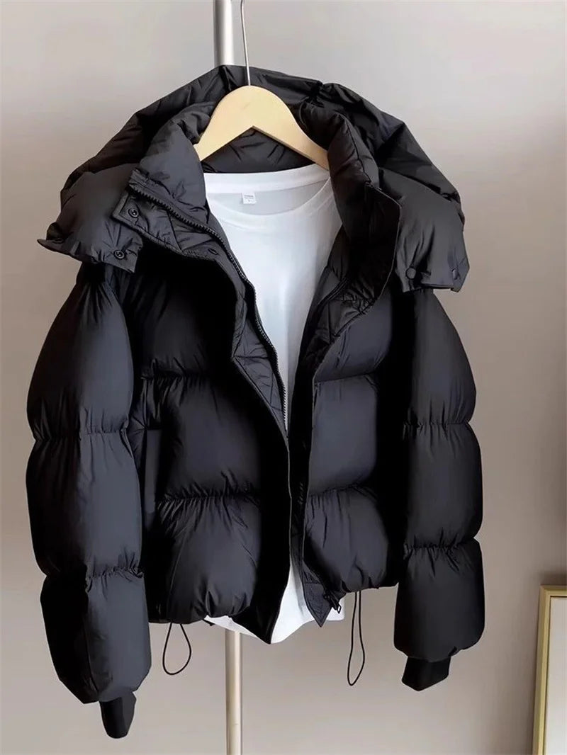 Ladies Short Down Cotton Jacket  Warm Down Cotton Parkas New Fashion Hooded Loose Lady Bread Coats