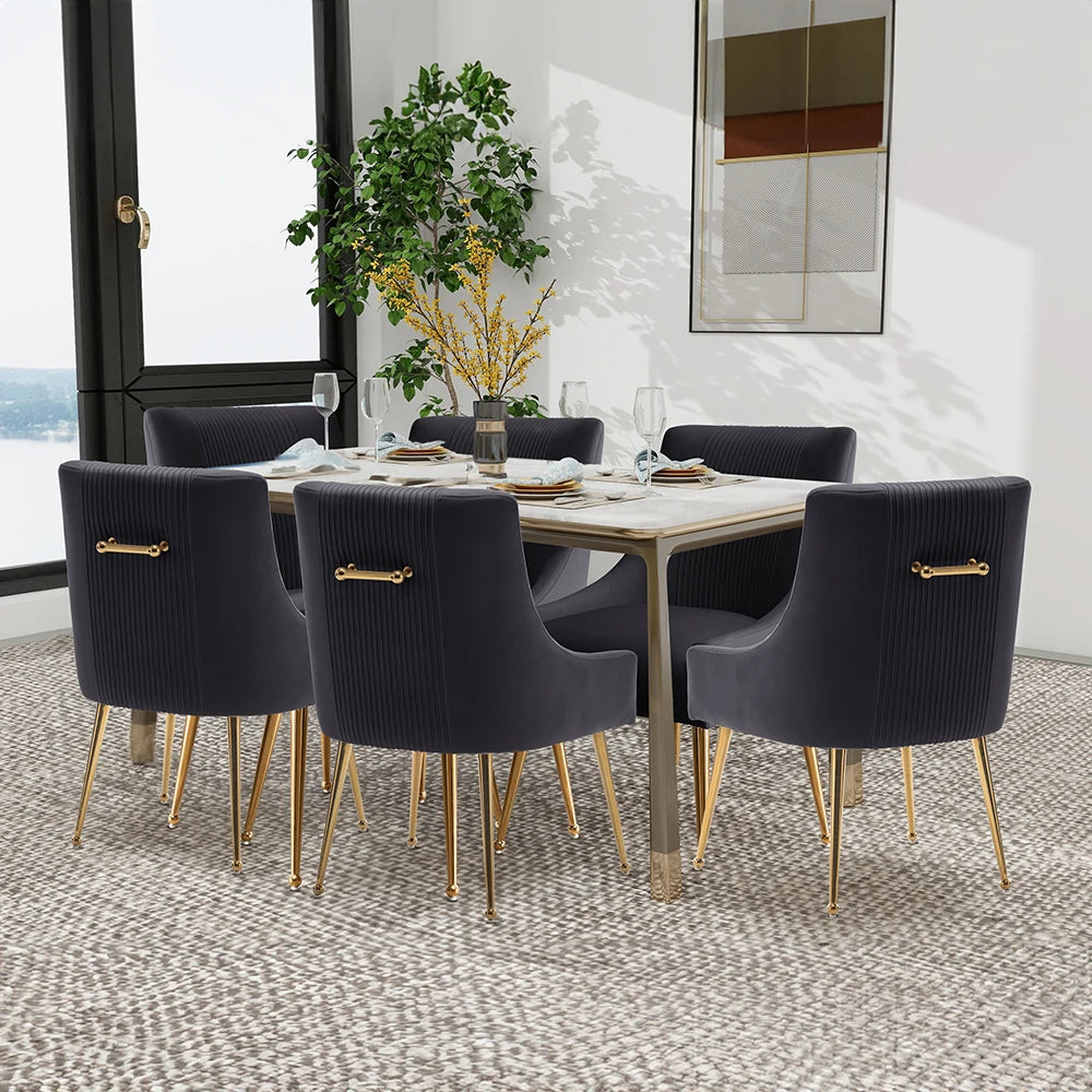 Modern Velvet 6 Dining Chairs, Upholstered Barrel Pleated Side Accent Chair for Bedroom,Living Room