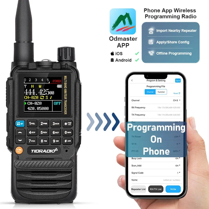 Walkie Talkie Phone APP Wireless Program HAM Air Band Long Range Radio USB Type-C Cable Prog/Charge