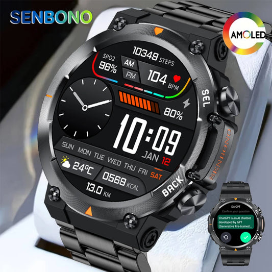MAX18 Smart Watch AMOLED Screen AI GPT Bluetooth Call 410mAh Big Battery Fitness Tracker Men' Sport