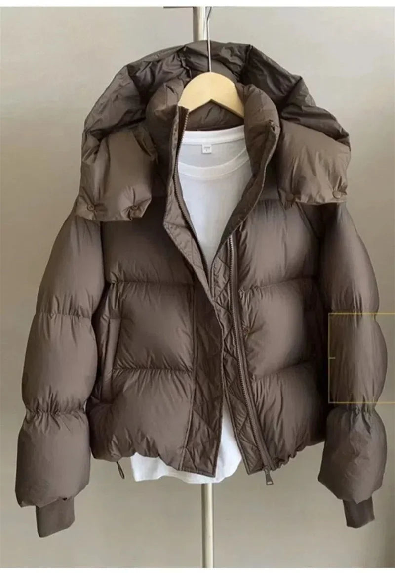 Ladies Short Down Cotton Jacket  Warm Down Cotton Parkas New Fashion Hooded Loose Lady Bread Coats