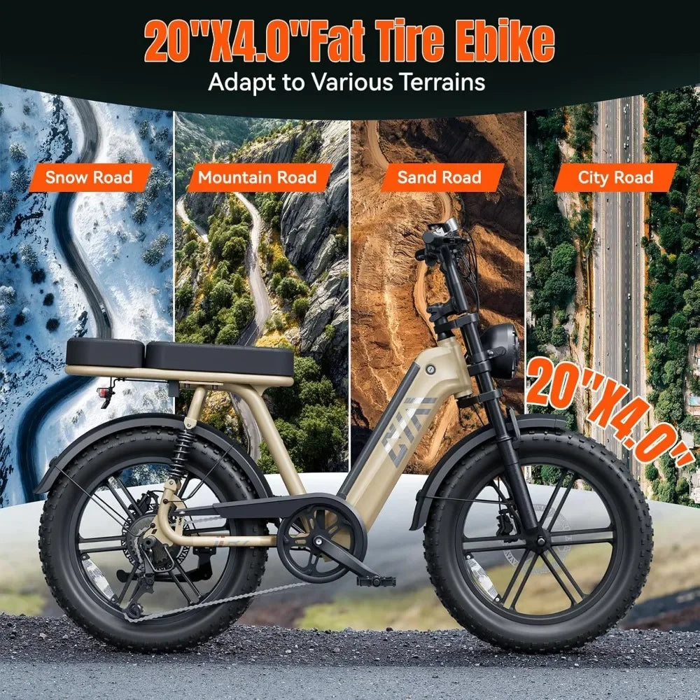 E- Bike, Adults 1500W Peak 20" Fat Tire All-Terrain, 60 Miles 28MPH E-Dirt Bike, Road Sand Mountain