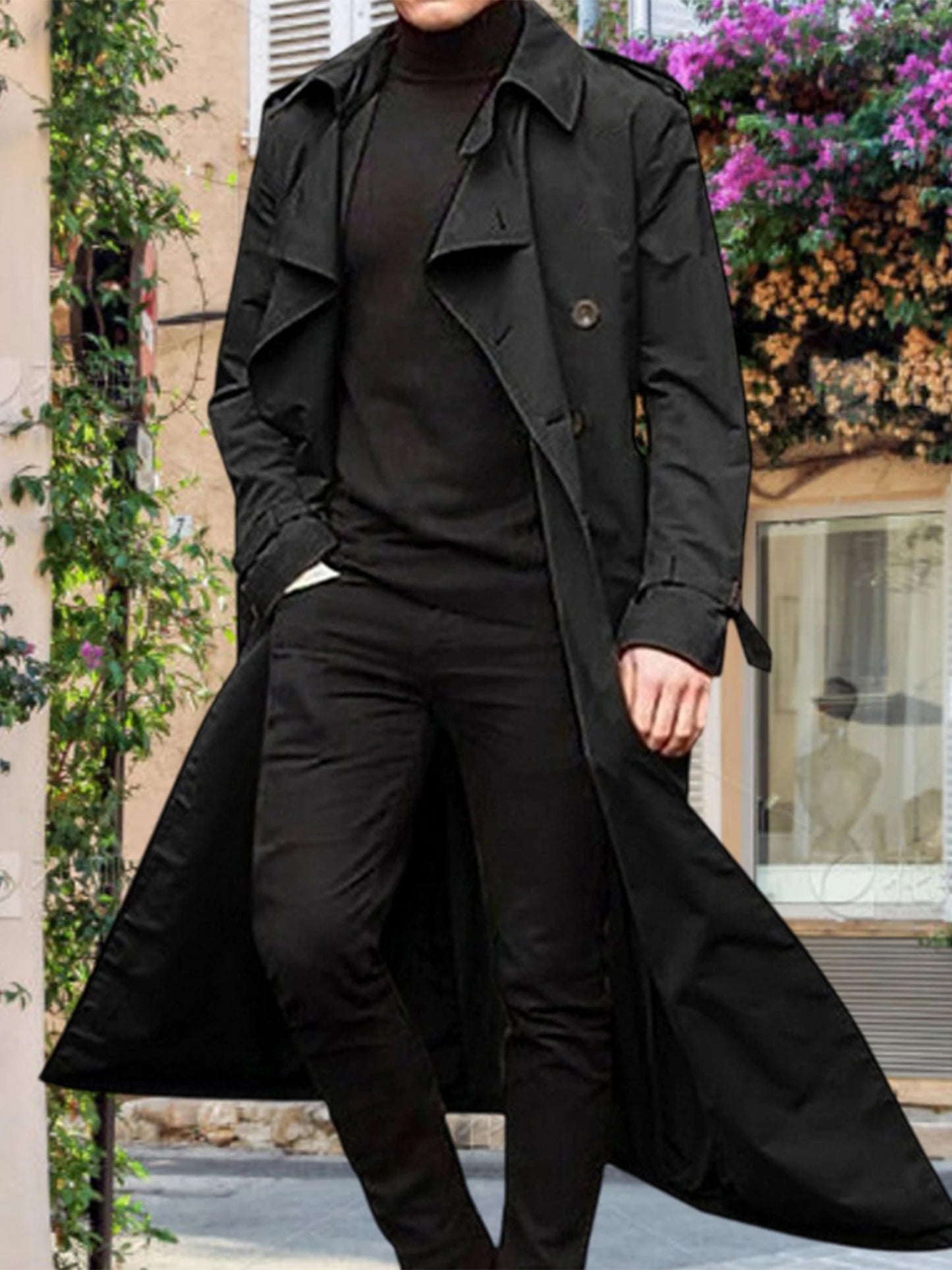 Men s Classic Wool Blend Trench Coat, Removable Belt, Notched Lapel Collar Warm Winter Overcoat