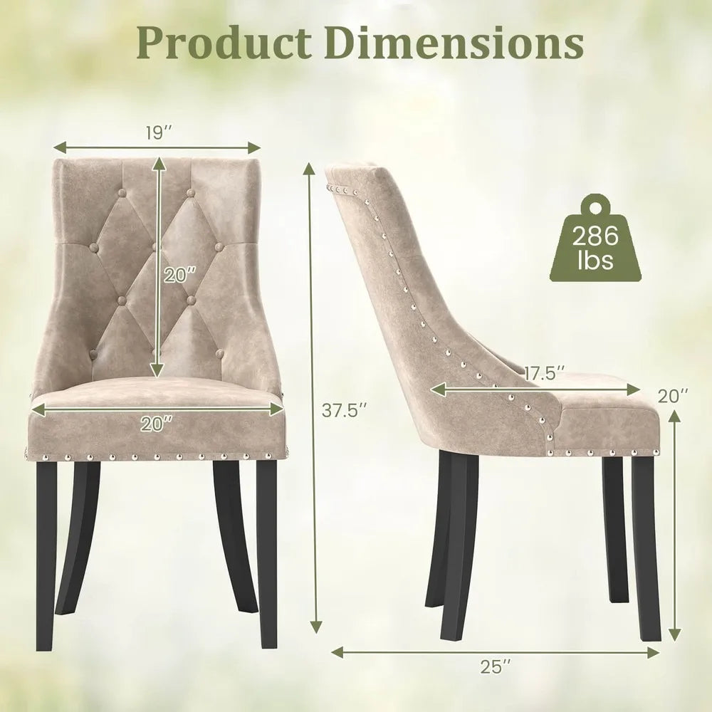 Upholstered Dining Chairs Set of 4 Tufted Wingback Chairs w/ Solid Wood Legs, indoor use