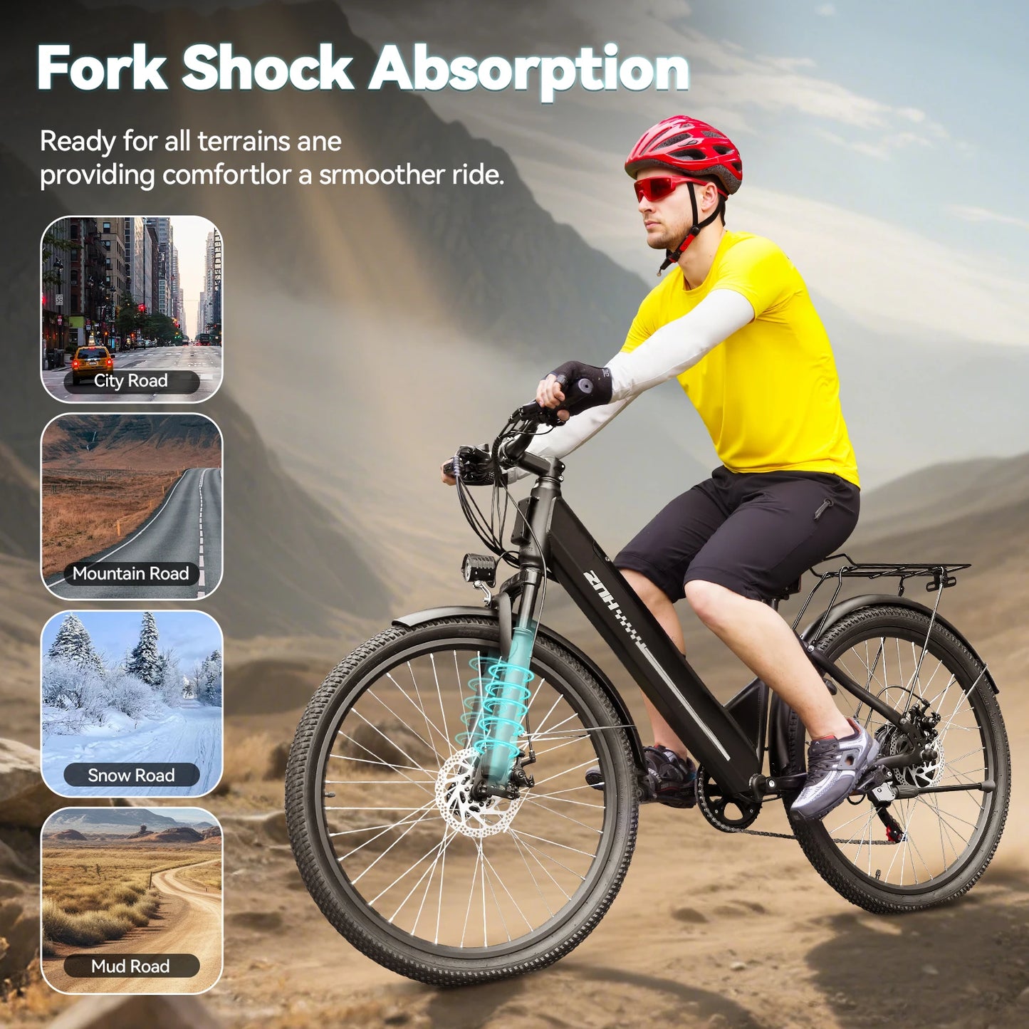 1000W Peak Electric Bike for Adult,26" Tires 50Miles Range Commuting Ebike,Removable,20MPH,7-Speed