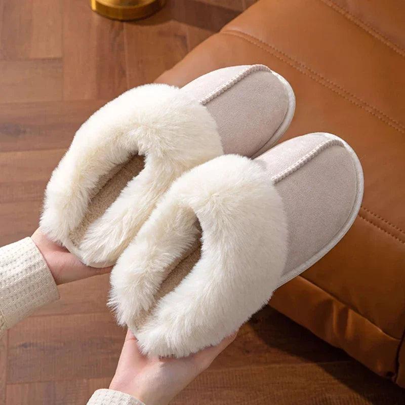 2025 Winter Warm Flat Fur Slippers Women Faux Suede  Slides Comfort Non Slip Indoor FloorCotton