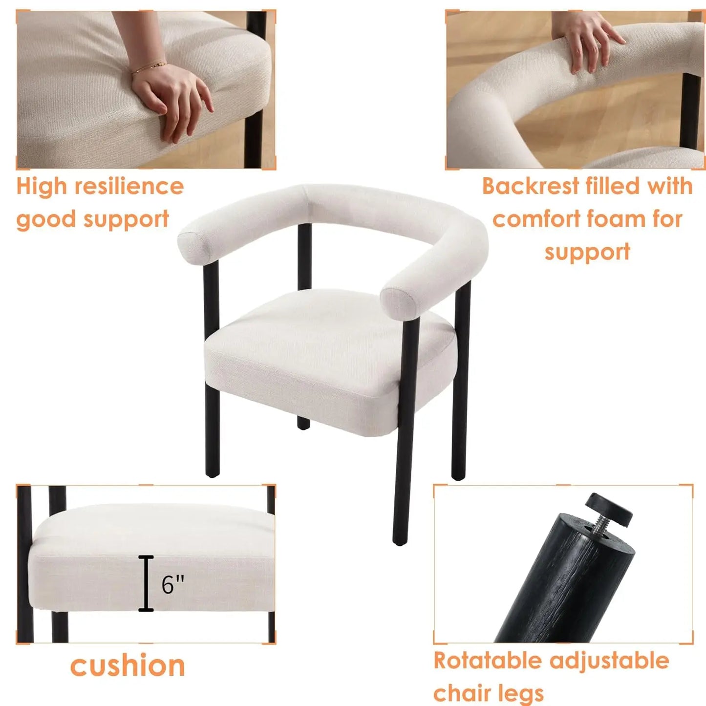 Mid-Century 2 Modern Dining Chairs, Armrest Barrel Side Accent Chairs Curved Back, Upholstered,wood