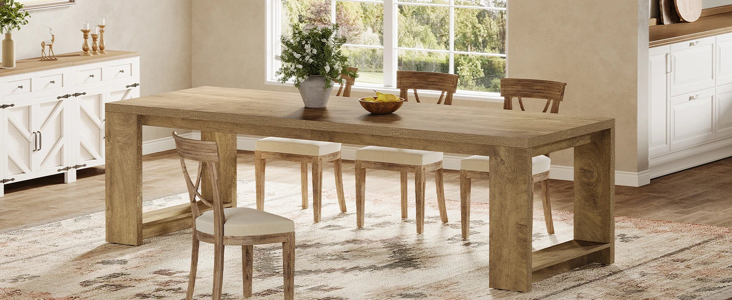 Tribesigns 86.61-Inch Dining Table for 6-8 People, Modern Long Kitchen Table,Pedestal Base, indoor