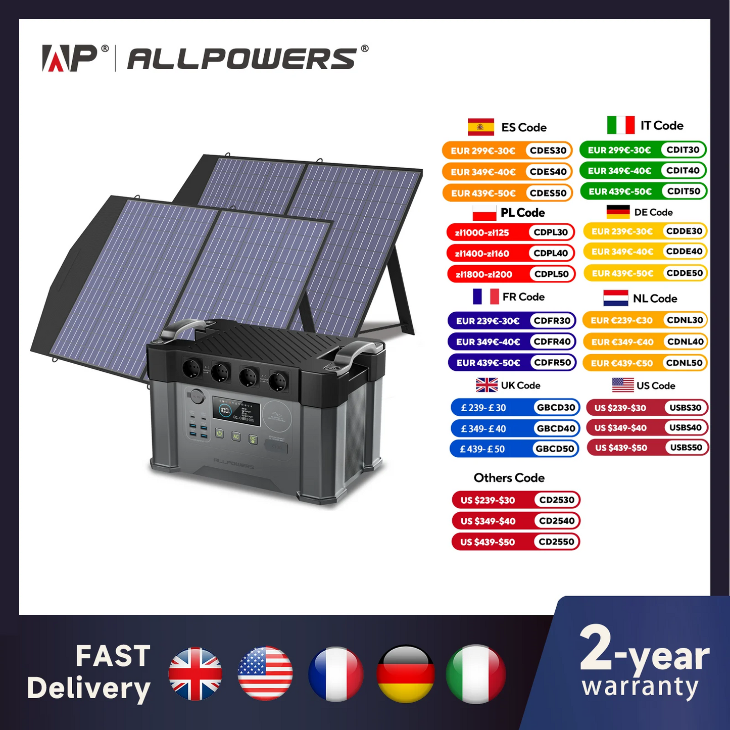 S2000 Pro Outdoor Generator 2400W MPPT Power Station,4X100W  Folable Solar Panels,RV Camping, Home