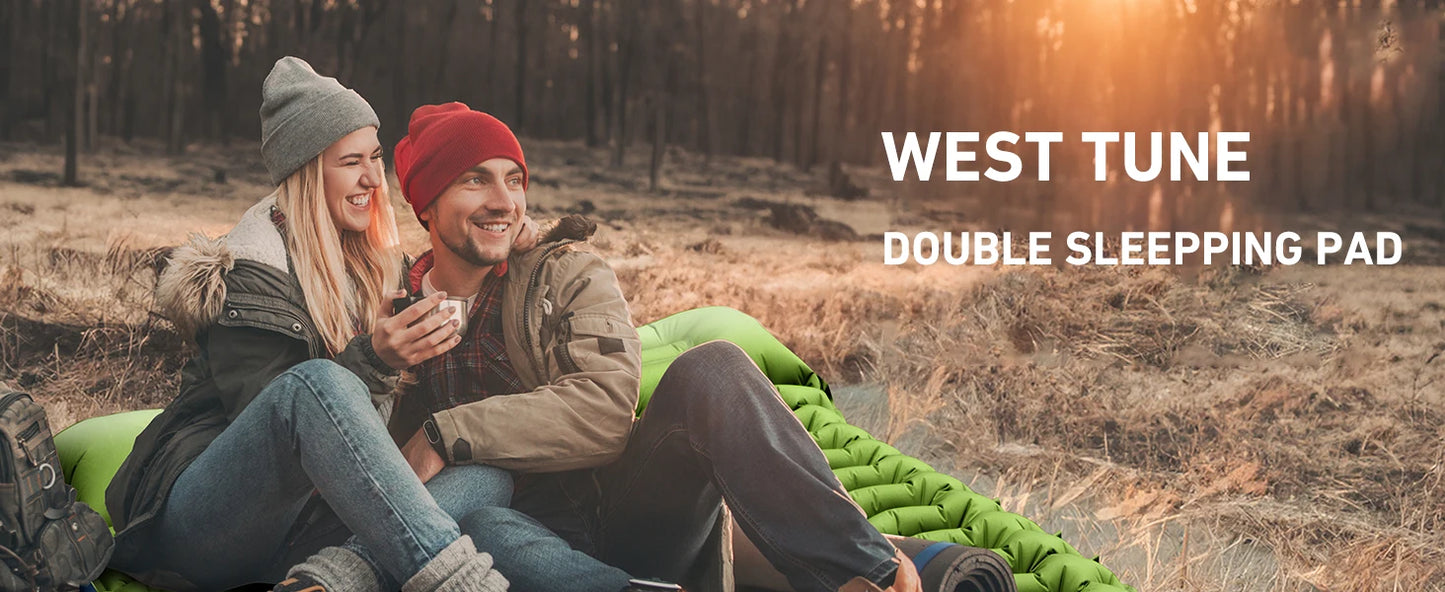 Double Sleeping Pad 4" Thick for 2 Person, Pillow Built-in Foot Pump Inflatable Backpacking Hiking