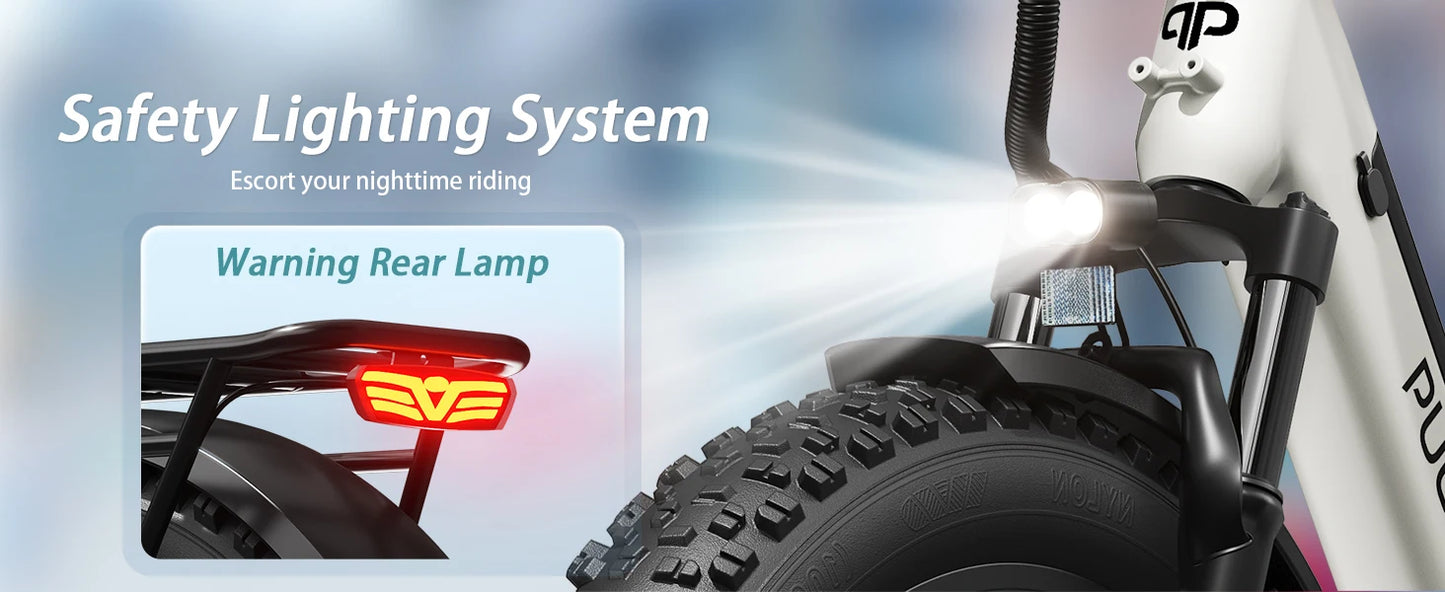 PUCKIPUPPY E-Bike, Adults 960W Peak 48V 15AH 7 Speed All Terrain 26" Fat Tire Front Suspension