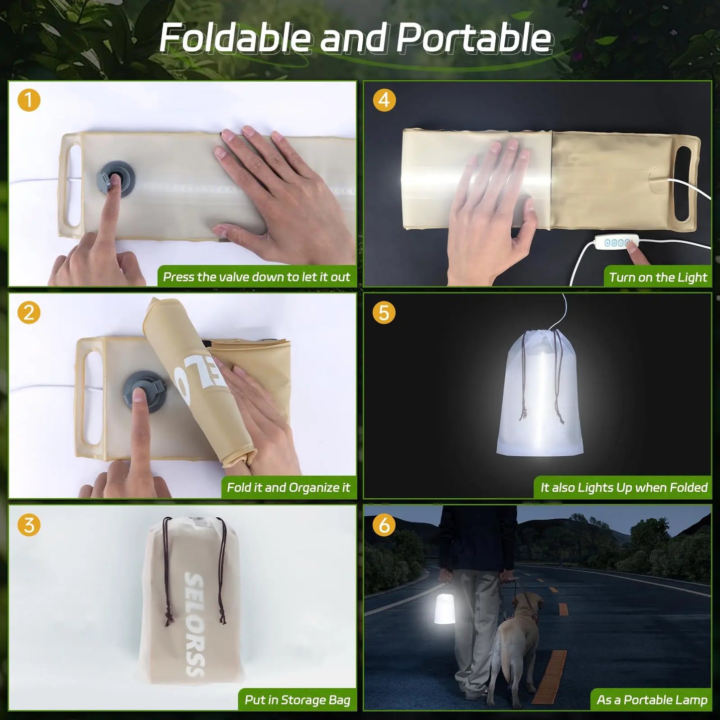 Solar Camping Lantern 2000mAh Folding Waterproof 3 Warm Light,Hiking Camping Fish USB-Type C