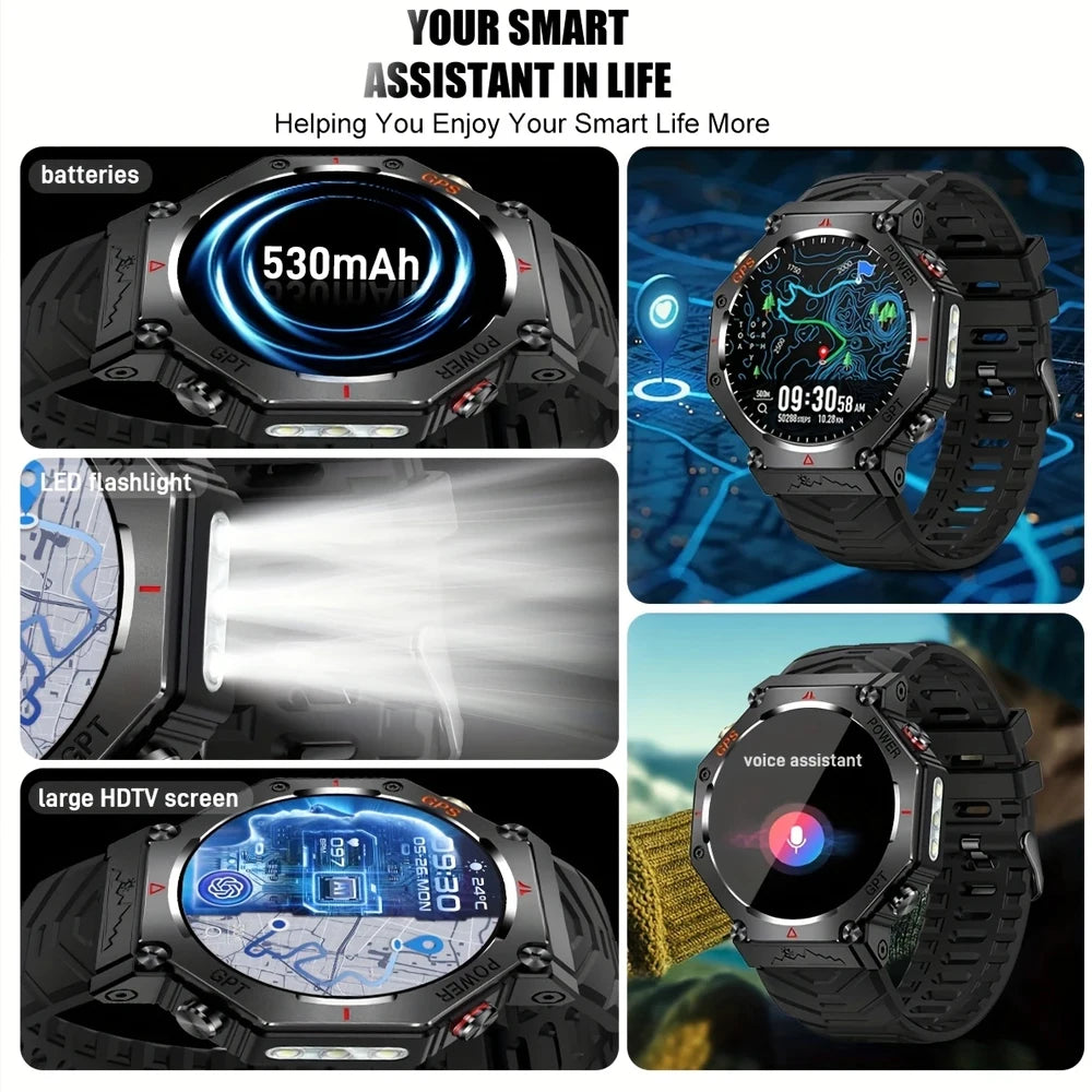 GPS Smart Watch Men Built-in GPS Bluetooth Call AI GPT Fitness Tracker Waterproof Military Sports
