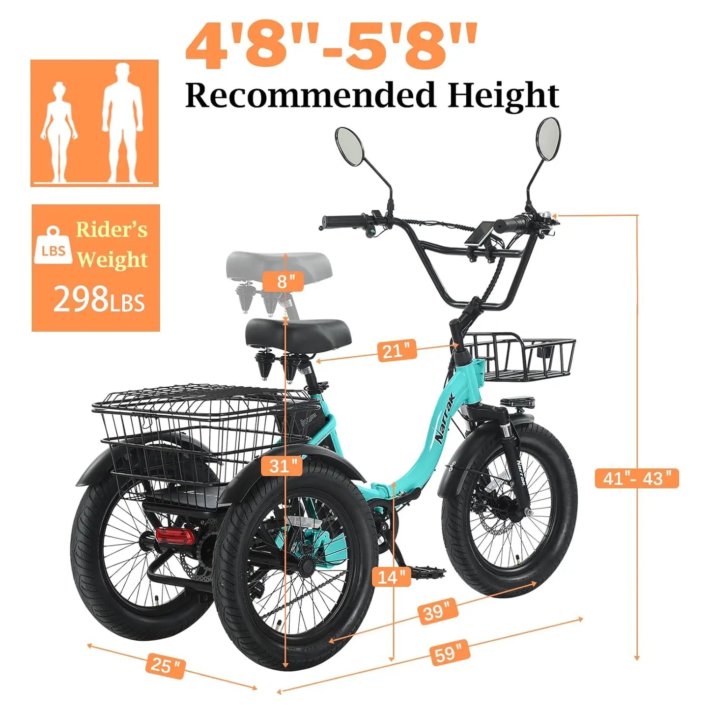 E-Tricycle, Adults,Fat Tire Folding ,3 Wheels E-Bikes, Peak 700W Step-Thru, Customized