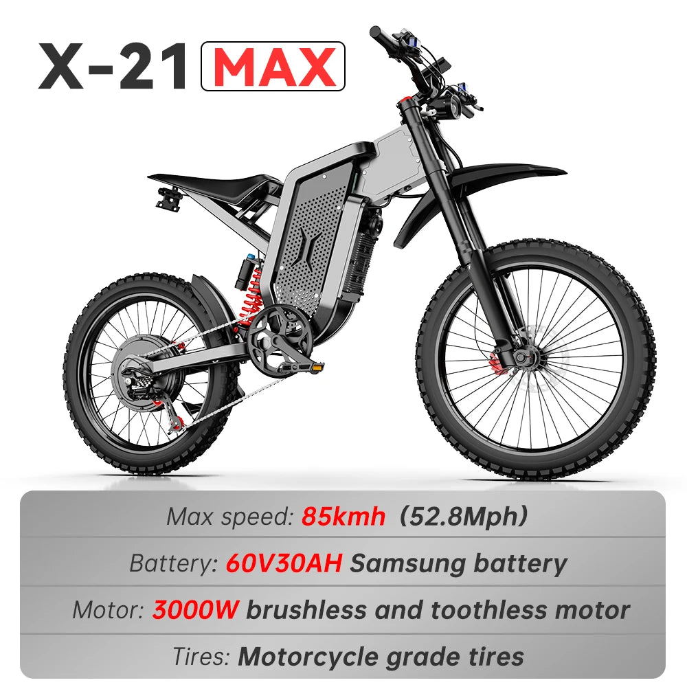 Max E-Motorcycles 3000W Brushless Gearless Motors 60V30AH Lithium Battery Speed 85Kmh Adult Off Road