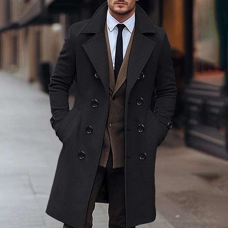 Classic Wool Blend Peacoat with Notched Lapel and Button Closure for Men s Winter Fashion Outerwear