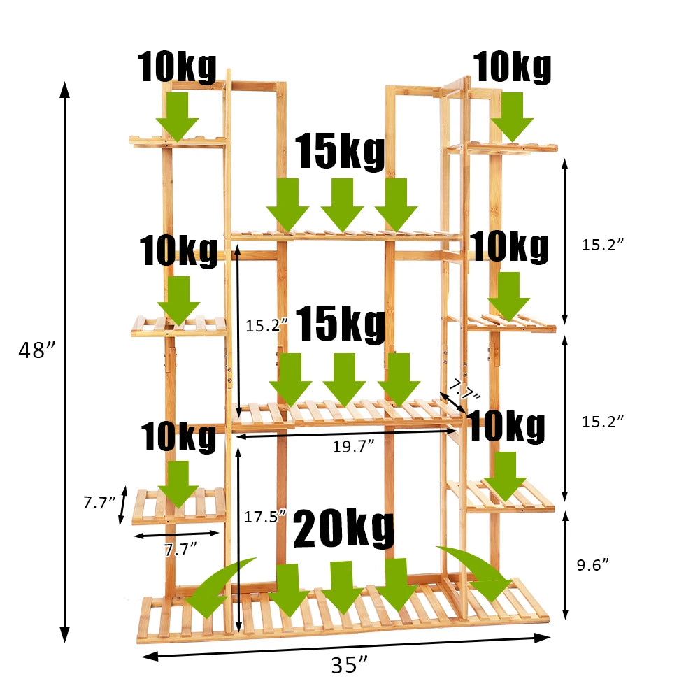 IndoorExtra Large Bamboo Plant Stand for Indoor Plants 9 Tier Organizer Living Room