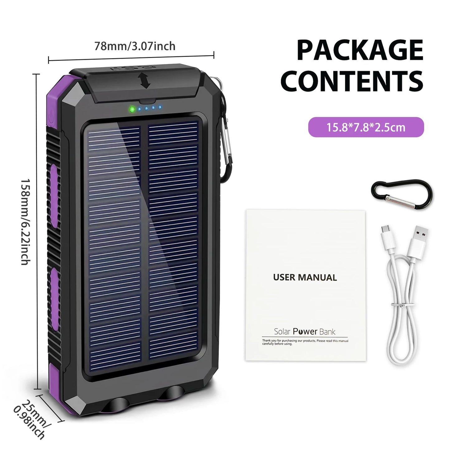 30000mAh Solar Power Bank Portable Dual 5V USB Ports 2 LED Light Flashlight Fast Charge phones ntbk