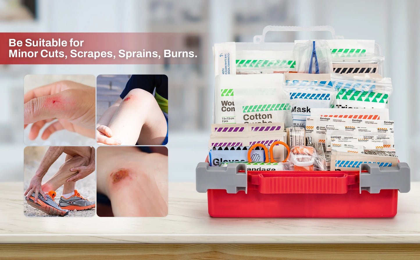Rhino full-featured first aid kit, home/office emergency medical supplies, car, outdoor, travel