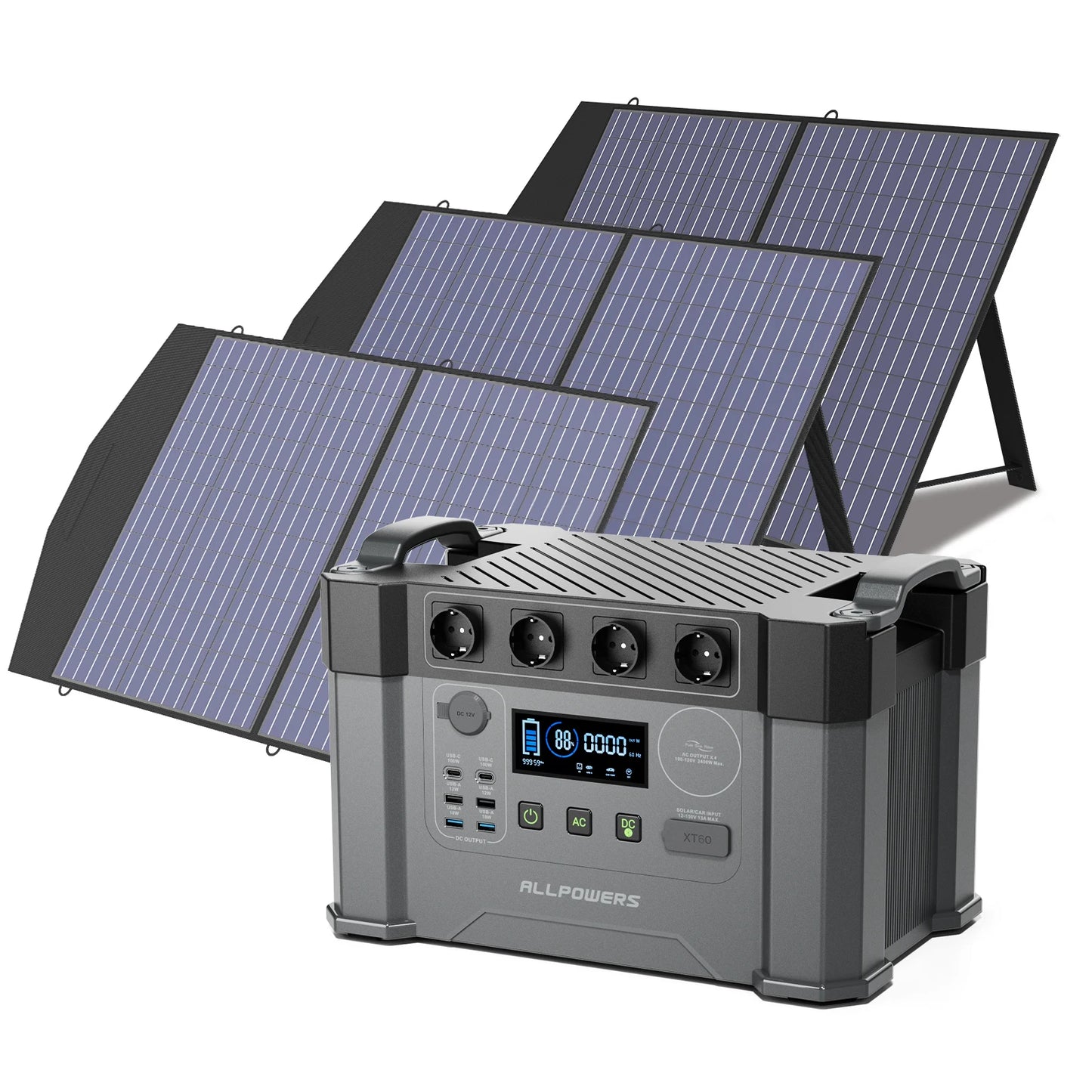 S2000 Pro Outdoor Generator 2400W MPPT Power Station,4X100W  Folable Solar Panels,RV Camping, Home