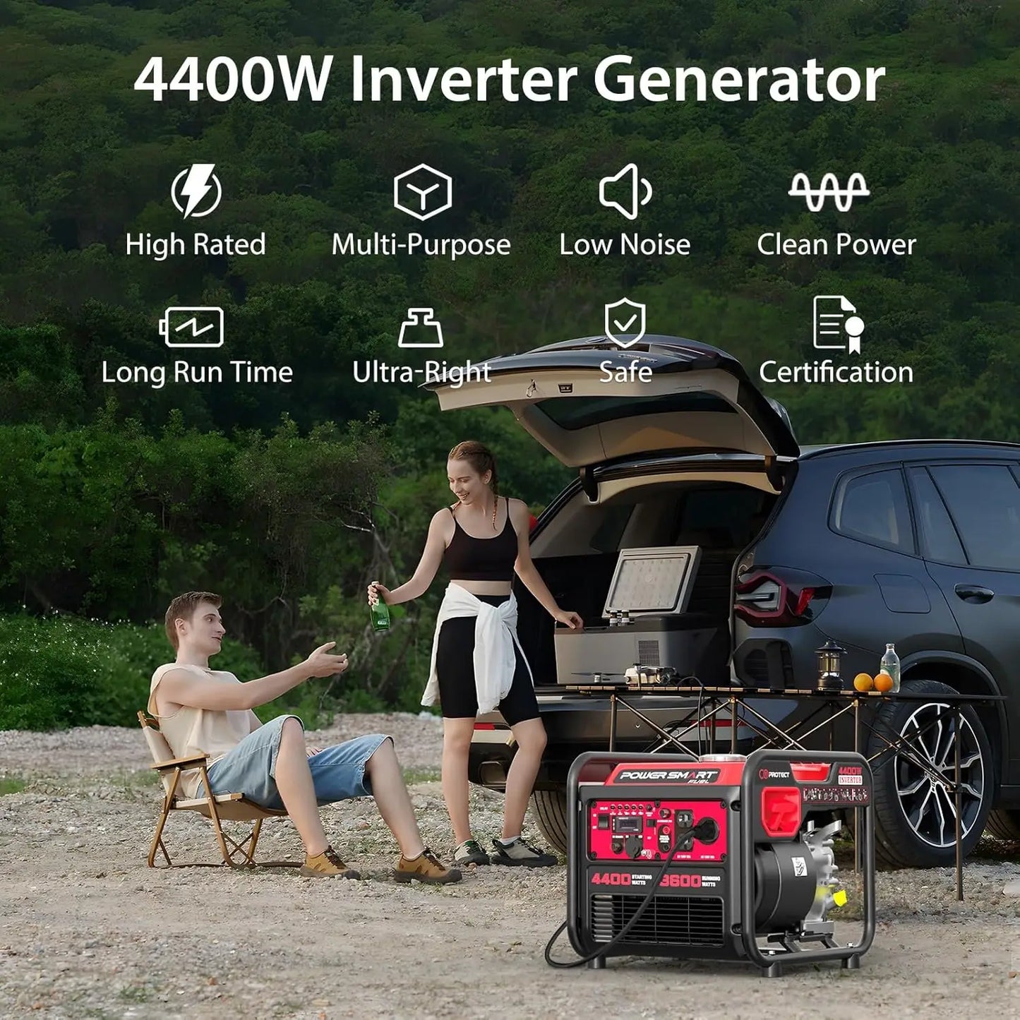 4400W Portable Inverter Generator, GAS Power, CO Sensor, Quiet-Lightweight,Home Backup, RV NOT SOLAR