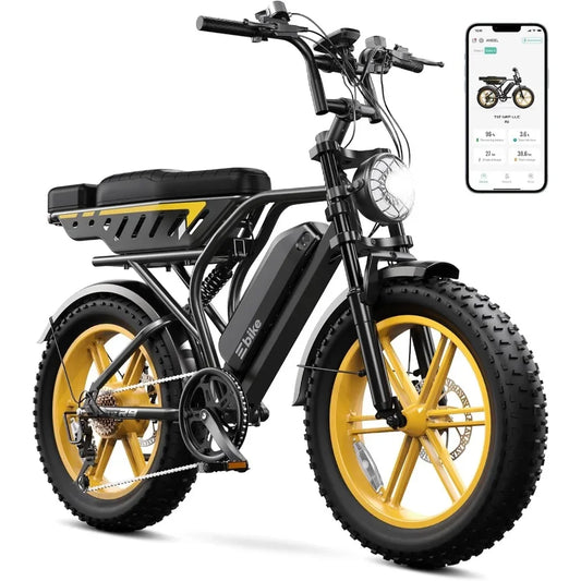E-Bike Adults 1500W Peak 20" Fat Tire All-Terrain 60/130 Miles 28 MPH Dirt Bike - 48V 15/30 AH