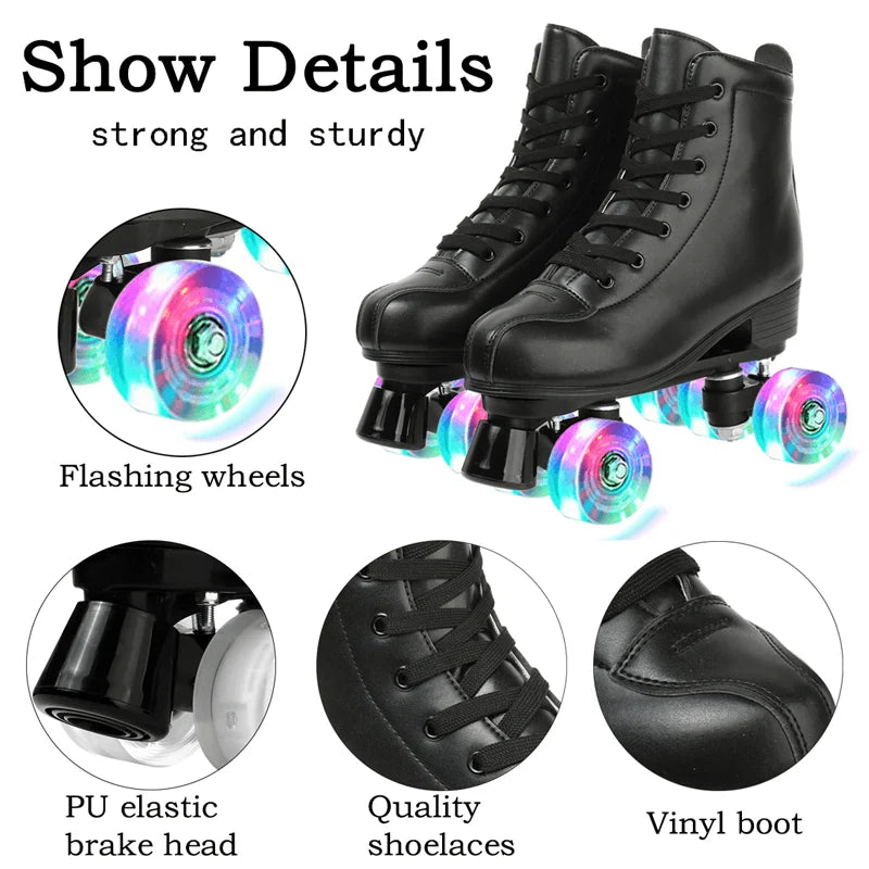 Hot Outdoor Skating Sport Shoes Double Row PU Leather Quad Sneakers Breathable Comfort 4 Wheels