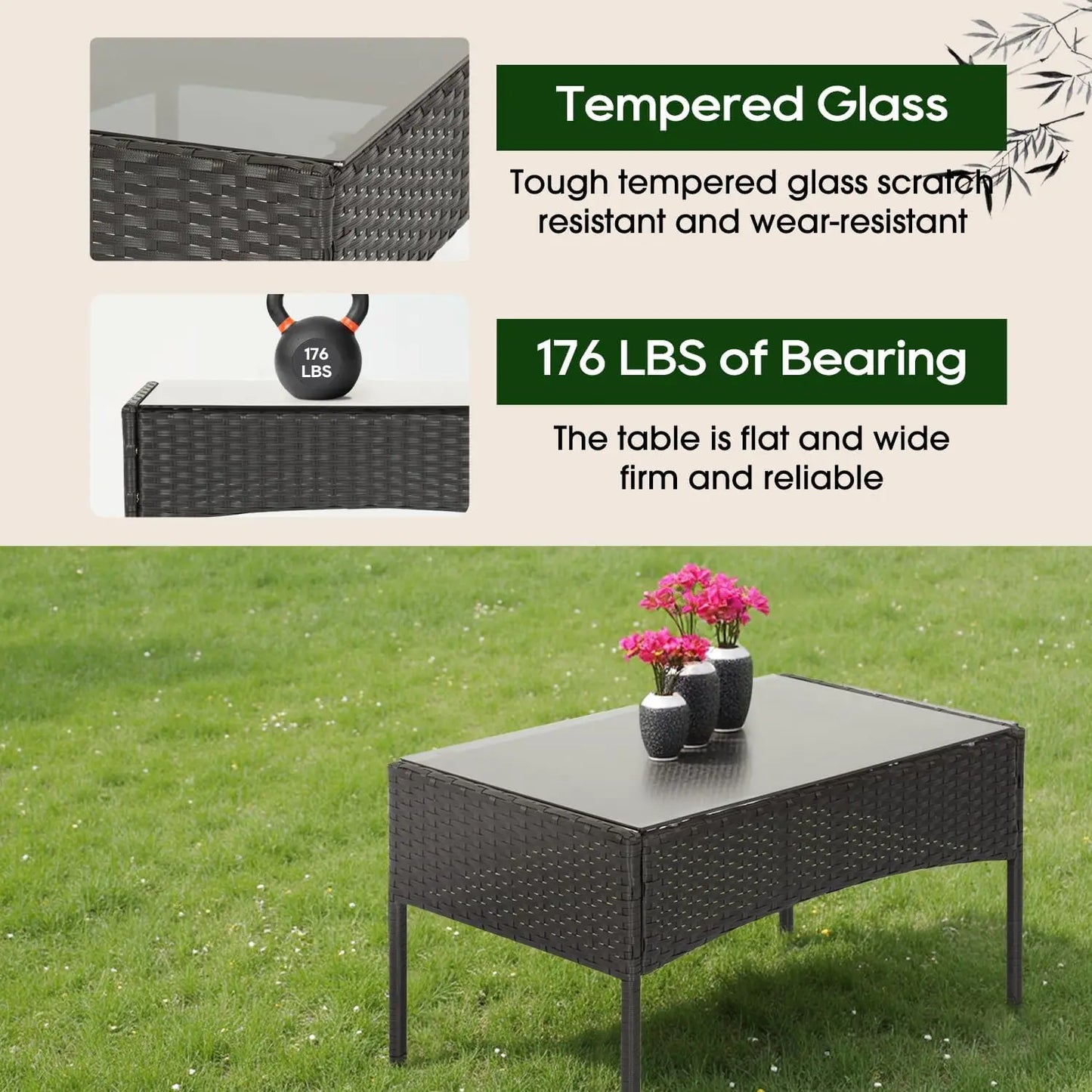 4-Piece Outdoor Patio Furniture Set, Coffee Table, Mod Rattan Chairs, Weather-Resistant patio/deck