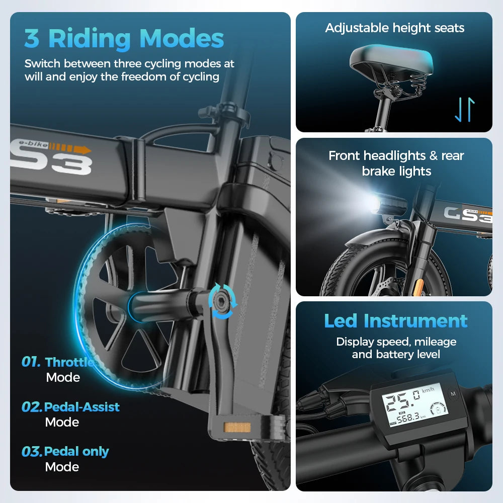 GS3 E-Bike 48V 15AH 500W Motor,20KM/H Max Speed Motorcycle Style E-bike