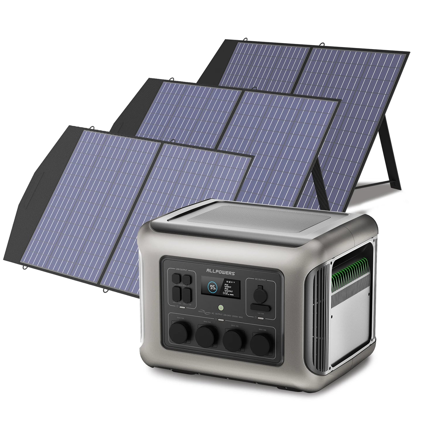 R2500 Solar Generator 2500W (4000W Peak), 2016Wh LiFePO4 Portable Power Solarpanel 4 AC Outlets