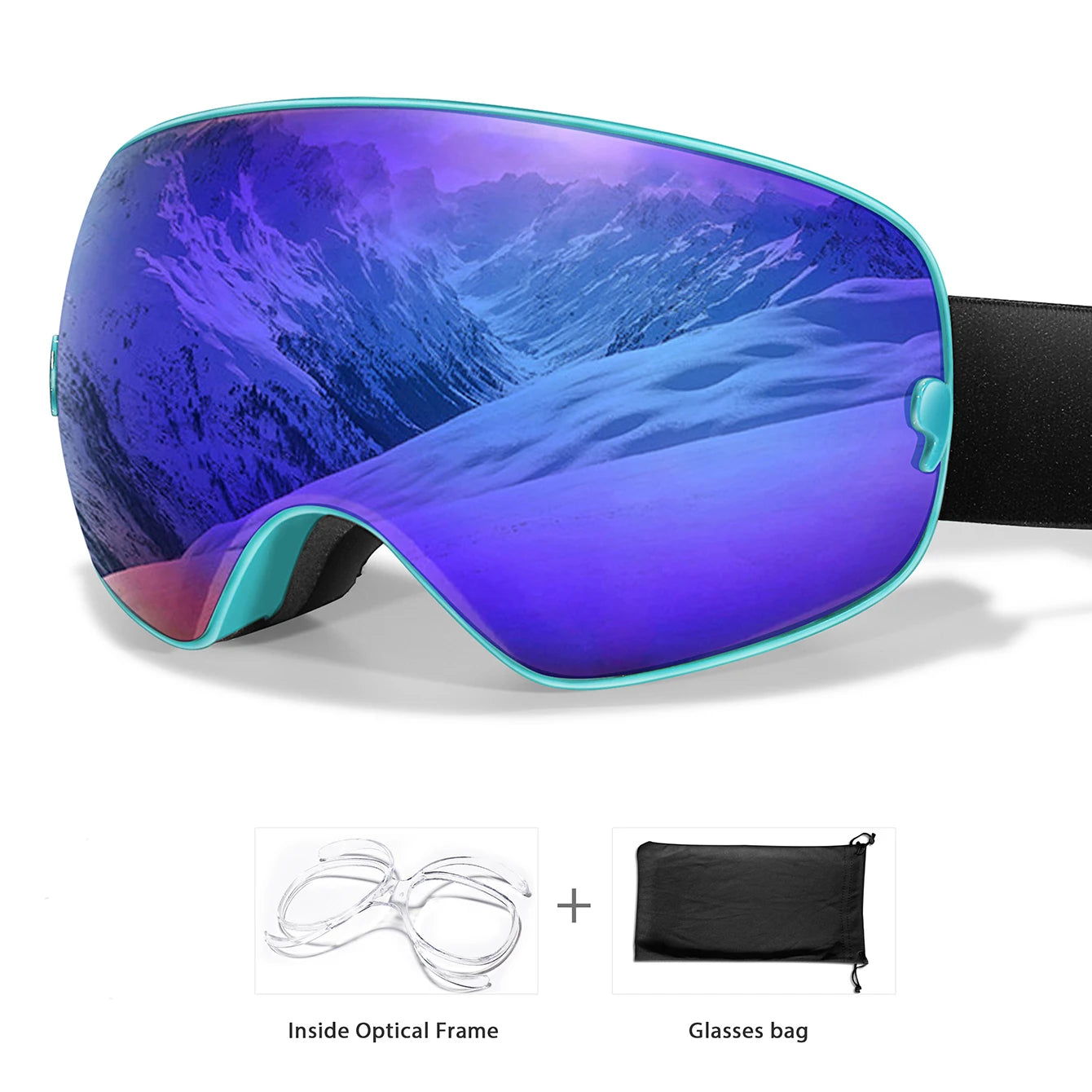 Winter Outdoor SKI Goggles Men/Women Teen, Free Optical Frame/Bag, UV400 Anti-Fog Snowboard Eyewear