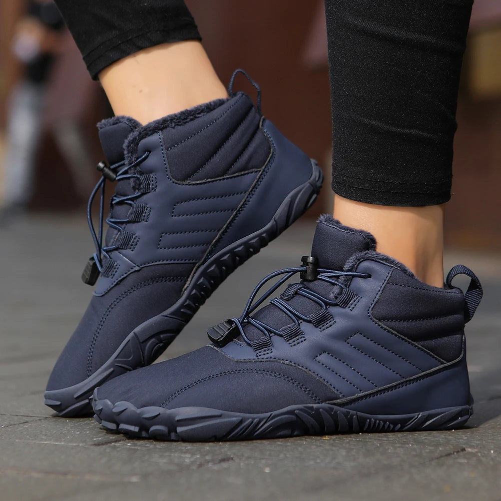 Winter Warm Running Barefoot Shoes Women Men Rubber High Ankle Boots Waterproof Non-Slip Breathable