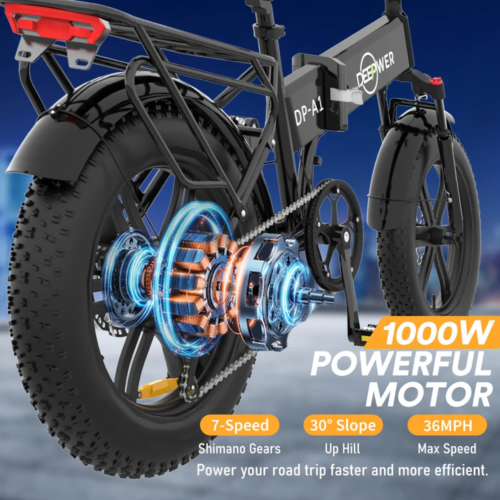 Electric Bike for Adults, Peak 1000W Foldable,35mph, Rng/35-50 Miles 48V 20AH Mountain Folding 20‘’