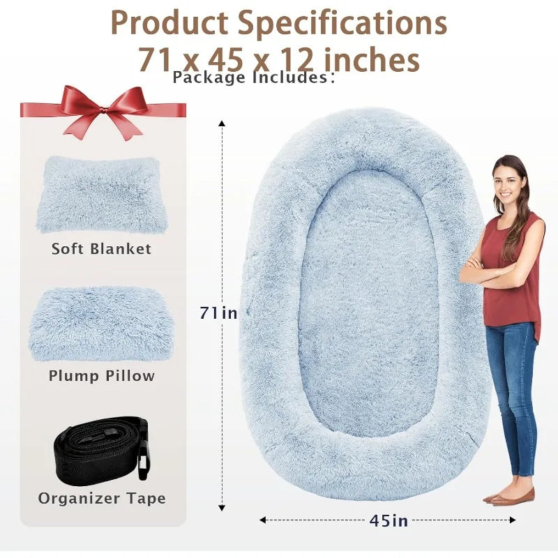Human Dog Bed, 71''x45''x12'' Size Fits Adult and Pet Washable  10 CM Thick Memory Foam