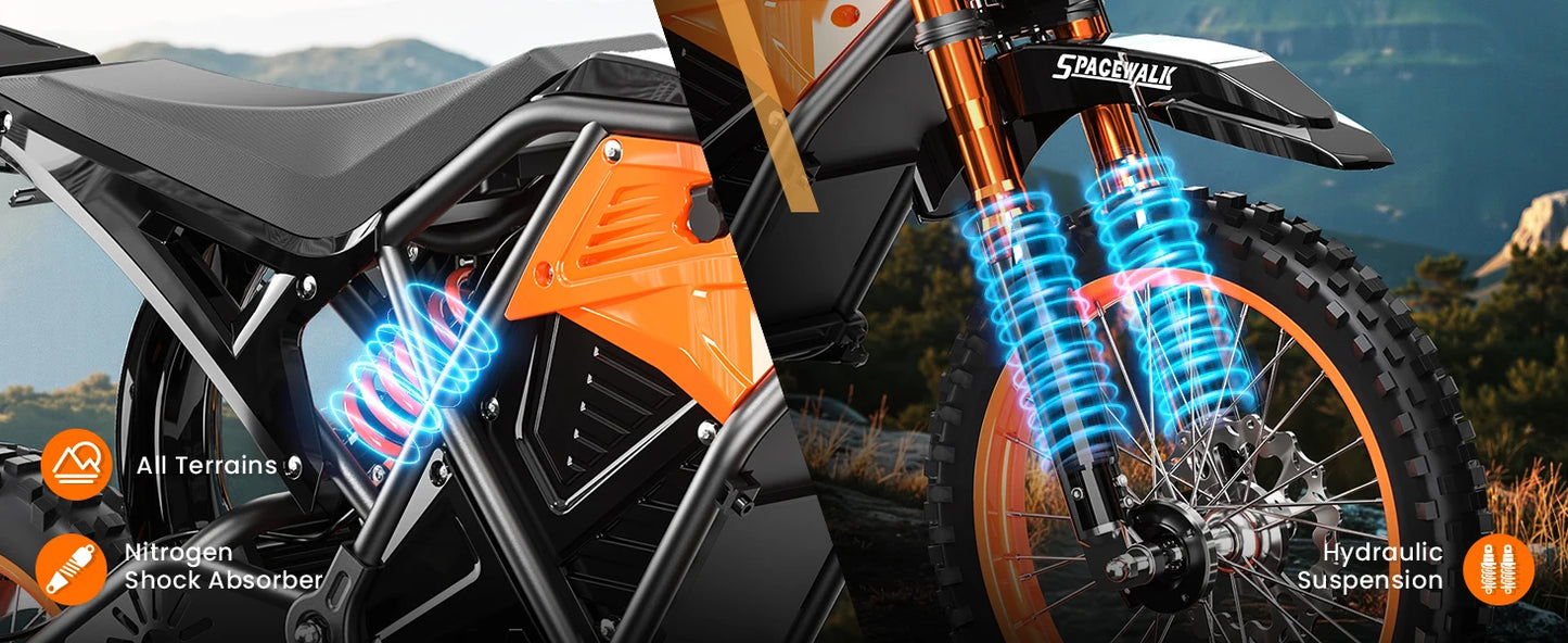 48V E-Dirt Bike, Adults, 3000W Peak Power,14"/12" Fat Tire, 37.5MPH 60 Miles Range
