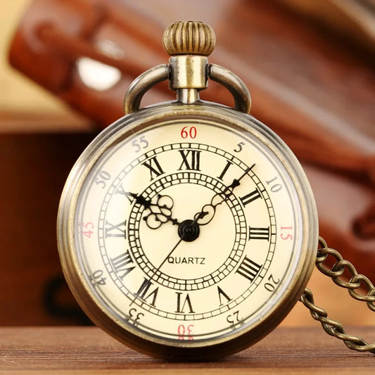 Minimalist Steampunk Vintage Fashion Quartz Pocket Watch, Roman Numerals Antique Chain Pendant,Gifts