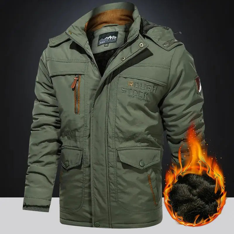 Men's Winter Jacket Fleece Linning Parka Coat Hooded Windbreaker Warm Big Size 6XL Multi-pocket