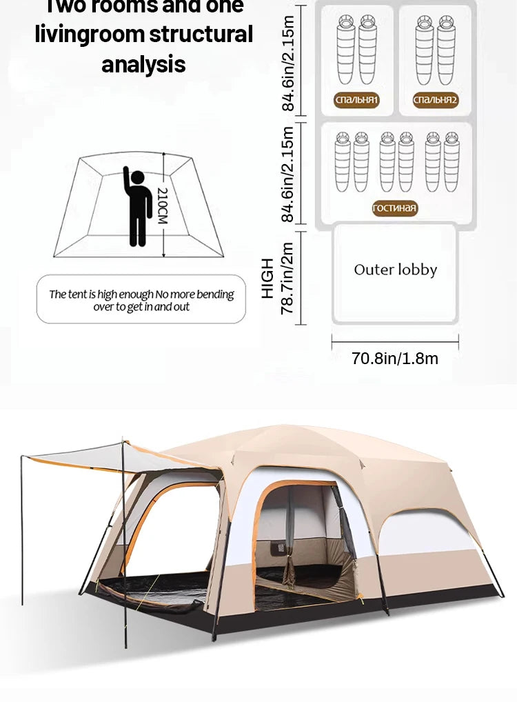 Large Family Tent 8-12 Person 2 Room Windproof, Sun Protection bug Net, Instant ,4 Season